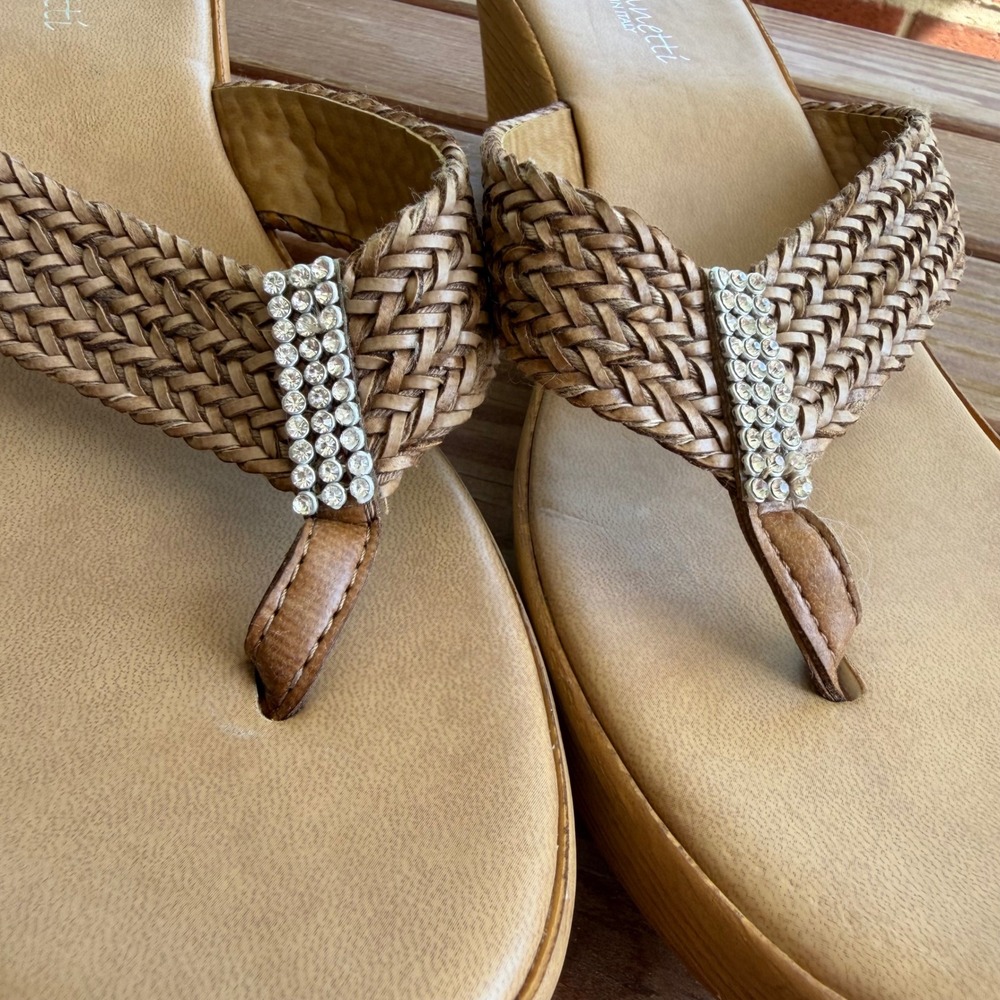 A Giannetti Tan Woven Rhinestone Wedge Sandals Made in Italy Womens Size 10 - Picture 3 of 9